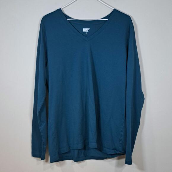 Lands' End Tops - Lands' End Long Sleeve Teal 100% Cotton V Neck Shirt Women's Large